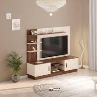 Rowlet Large Engineering Wood Floor Standing TV Entertainment Unit Set Top Box Stand/TV Cabinet with Shelves for Books & Décor Display Unit Bed Living Room Upto 55 Inches (Brown Maple & Beige)