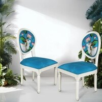 Traditional Indian Pichwai Work Wooden Dining Chair in Blue Colour