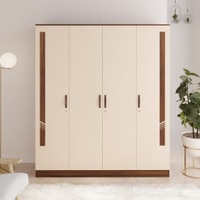 BLUEWUD Andrie Engineered Wood 4 Door Wardrobe/Clothes Storage Rack Organizer Almirah Cupboard with Hanger Rod Drawers and Shelves for Bedroom Home Furniture (Brown Maple & Beige)