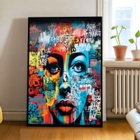 The Castle Decor Abstract Graffiti Face Wall Art Framed Painting 20x30 Inch