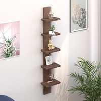 BLUEWUD Louis Engineered Wood Wall Decor Floating Shelf Display Rack Decorative Hall D�cor for Living Room Home Furniture 5 Shelves (Brown Maple)