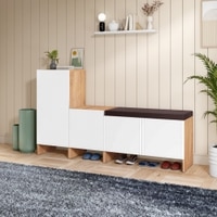 Trudo Modular Shoe Cabinet Combo with 12 Pair Seat Cabinet, 6 Pair Cabinet & 10 Pair Cabinet – Complete Modular Shoe Storage Set