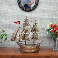 Desert Art Metal Handpainted Golden Ship Showpiece