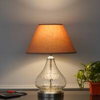 CRYSTAL Clear Glass Table Lamp with Chrome Base and Beige Shade