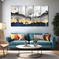 The Castle Decor Golden Deer Wall Painting Wooden Framed 27x48 Inch (Style 2)