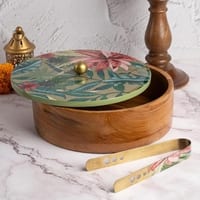 Allure Mango Wood Roti Box With Tong Green