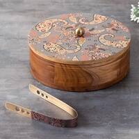 Allure Mango Wood Roti Box With Tong Grey