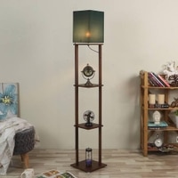 Willow Green Cotton Floor Lamp with Solid Wood