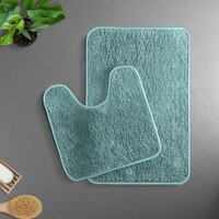 Luxe Home Polyester Newman Contour Bath Mat Set of 2 (Aqua 45x75 cm & 40x45)