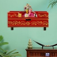 D'Dass Red Wooden Shelf Style Temple For Pooja In Home and Office