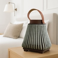 Luxe Home Hanging Bamboo Lantern with Handle or Glass Jar - 2025-336- Seige ( 22x18x18 cm )