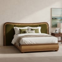 Elowen Softline King Size Bed in velvet With Oak wood Frame & Hydraulic Storage