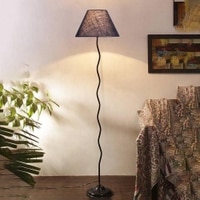 Kira Zig Zag Iron Floor lamp with Jute Conical Blue shade (Z41)