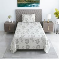 Black And White Geometric 330 Tc  Cotton Flat  Single Bed Size Bedsheet With 1 Pillow Cover