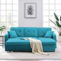 Jacob Solid Wood Sofa cum Bed in Turquoise