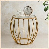 Contemporary Metallic Cage End Table in Gold Color