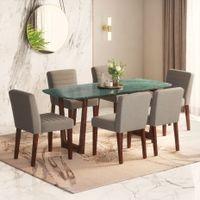 Adria Jade Green Marble 6 Seater Dining Table In Dark Sheesham Finish
