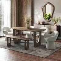 Aero Solid Wood 6 Seater Dining Table With Aero Bench & Selene Chairs