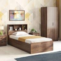 Jasper Engineered Wood Single Size Box Storage Bed In Classic Walnut Finish