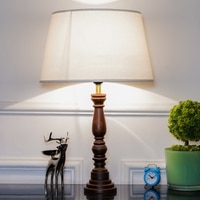 Hatton hand crafted Solid wood walnut finish table lamp With White Cotton Shade