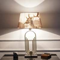 Saturn Brass and Black Table Lamp with Printed Shade