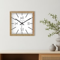 Warm Wooden Frame Roman Numeral Square Wall Clock