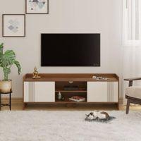 Charley Engineering Wood Floor Standing TV Entertainment Unit Set Top Box Stand/TV Cabinet with Shelves for Books & Décor Display Unit Bed Living Room Upto 50 Inches (Brown Maple & White)