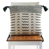 Amara Charcoal Green  And Natural Cotton Cushion Cover 18X18 Inches