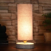 Tyson Grey cotton table lamp with White Brushed wood base