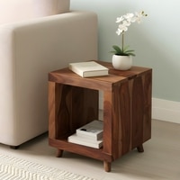 Berlin Sheesham Wood Contemporary Rectangle End Table Side Table In Natural Teak Finish