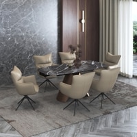 Aeris Ceramic 4 To 6 Seater Extendable Dining Table With 4 Beck Dining Chairs (Finish : Black Jade, Chair Colour : Taupe Leatherette)