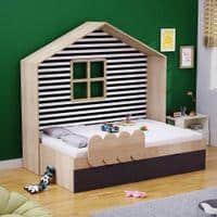 Little Hut Engineered Wood Drawer Storage Bed in Brown Colour