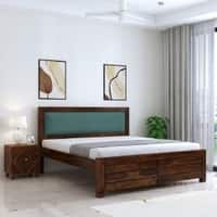 Dhunja Solid Sheesham Wood  King Size  Upholstered  Bed In Provincial Teak Finish