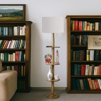 Devansh Shelf Wooden Floor Lamp