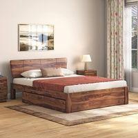 Marieta Solid Wood King Size Drawer Storage Bed In Teak Finish