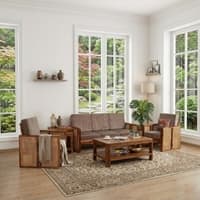 Ritik Solid Wood 5 Seater Rattan Designed Sofa Set  In Natural Teak Finish