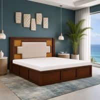 Nayra Solid Wood Compact King Bed Box Storage Provincial Teak Finish Mattress 72 x 72 Inches