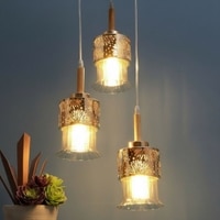 Eliante Hanging Light, 3 Bulb, Champaign Glass Shade, Mild Steel Pendant Lighting