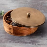 Classic Acacia Wood Masala Box Gold