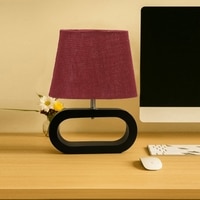 Devansh Maroon Jute Table Lamp With Wood Black Base -13