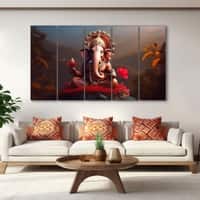 The Castle Decor Lord Ganesha Wall Painting Wooden Framed 27x48 Inch (Style 14)