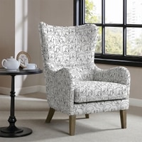Carolina Printed Human Canvas Fabric Wing Chair in White Colour