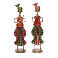 Desert Art Metal Handpainted Akhira Musician Showpiece Set of 2