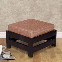 Kumkum Sheesham Wood Foot Stool in Dark Walnut Finish with Jute Beige Cushion