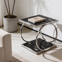 Marbleous Metal Side Table in Silver Colour