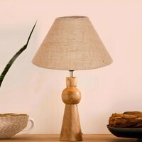 Devansh Beige Jute Table Lamp With  Wood Natural Base(10X18 Inches)-34