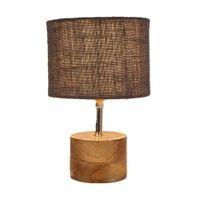 Anisa Grey Natural Fiber Shade Table Lamp with Natural Wooden Base