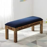 Milford Sheesham Wood Accent 3 Seater Dining Bench in Navy Blue Mosha Velvet
