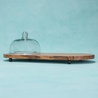Ireka Homes Dome n Dime Acacia Wood Cake Stand with Glass Dome