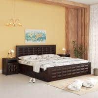 Shashi Solid Wood King Size Bed With Box & Front Drawer Storage Bed In Walnut Finish